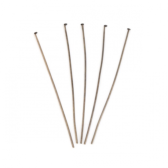 Picture of Iron Based Alloy Head Head Pins Antique Bronze 7cm(2 6/8") long, 0.8mm, 276 PCs
