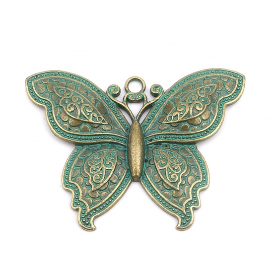 Picture of Zinc Based Alloy Patina Pendants Butterfly Animal Antique Bronze 70mm x 53mm, 2 PCs