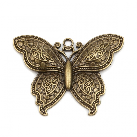 Picture of Zinc Based Alloy Insect Pendants Butterfly Animal Antique Bronze 70mm x 52mm, 2 PCs