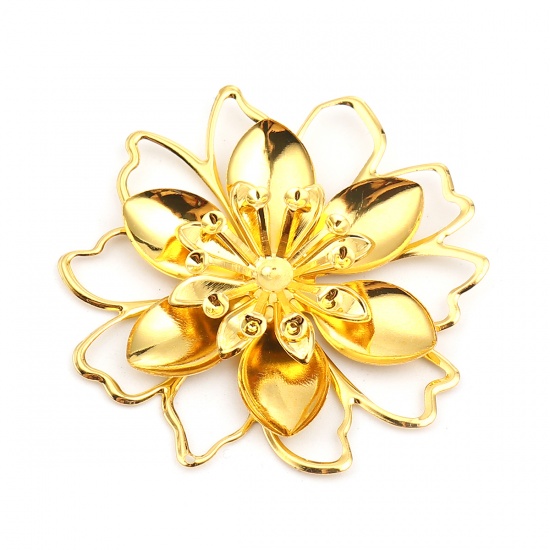 Imagen de Zinc Based Alloy Embellishments Flower Gold Plated 57mm x 57mm, 2 PCs