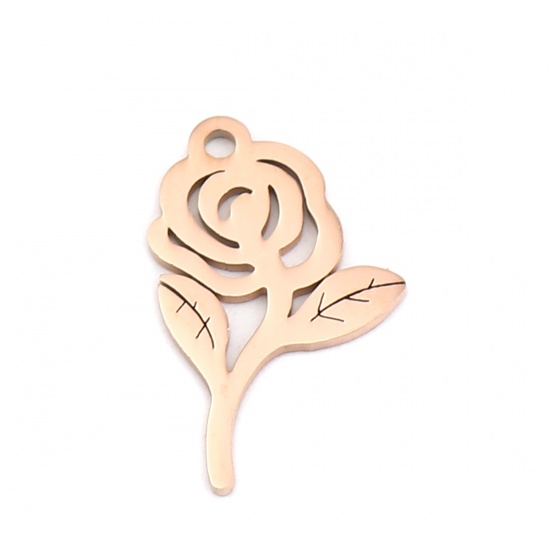 Picture of 304 Stainless Steel Charms Rose Flower Rose Gold 20mm x 12mm, 5 PCs