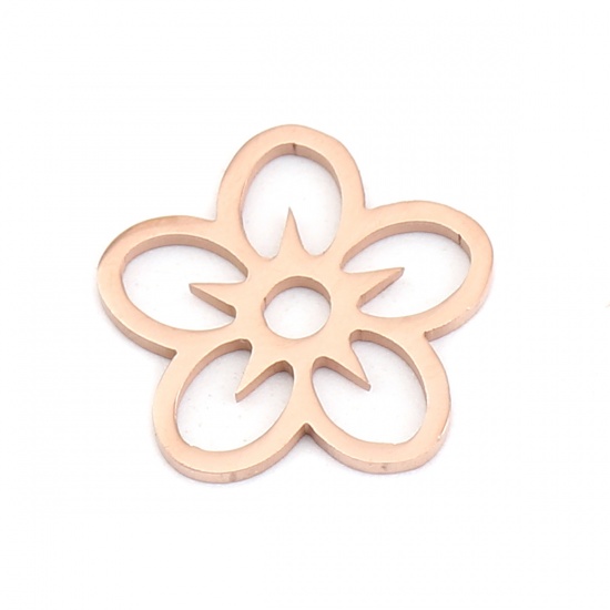 Picture of 304 Stainless Steel Charms Flower Rose Gold 16mm x 16mm, 5 PCs
