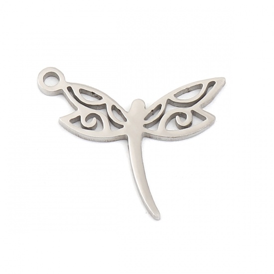 Immagine di 304 Stainless Steel Insect Charms Dragonfly Animal Silver Tone 19mm x 16mm, 10 PCs