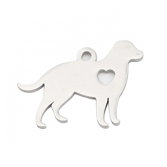 Immagine di 304 Stainless Steel Charms Dog Animal Silver Tone Heart 19mm x 13mm, 10 PCs