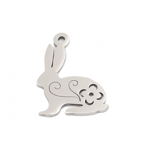 Immagine di 304 Stainless Steel Charms Rabbit Animal Silver Tone 19mm x 14mm, 10 PCs