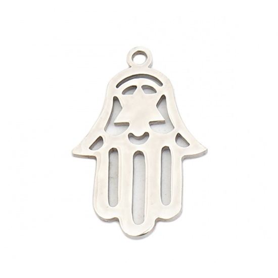 Immagine di 304 Stainless Steel Religious Charms Hamsa Symbol Hand Silver Tone 20mm x 13mm, 10 PCs