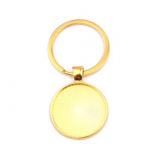 Picture of Zinc Based Alloy Keychain & Keyring Gold Plated Round Cabochon Settings (Fits 25mm Dia.) 60mm x 30mm, 5 PCs