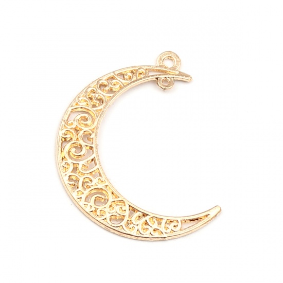 Picture of Zinc Based Alloy Galaxy Pendants Moon Gold Plated Filigree 40mm x 31mm, 20 PCs