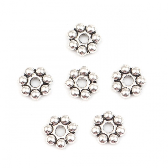 Picture of Zinc Based Alloy Spacer Beads Flower Antique Silver Color About 8mm x 8mm, Hole: Approx 2mm, 300 PCs