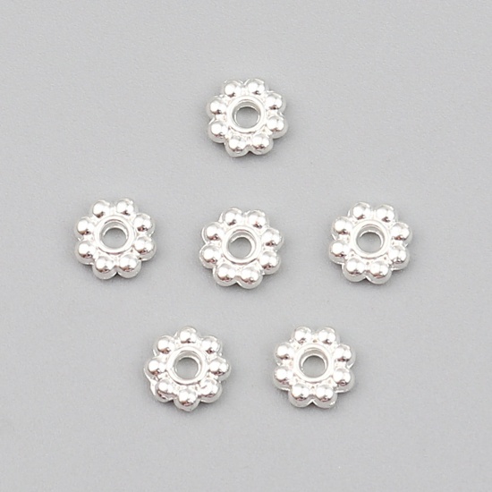 Picture of Zinc Based Alloy Spacer Beads Flower Silver Plated About 5mm x 5mm, Hole: Approx 1.5mm, 500 PCs