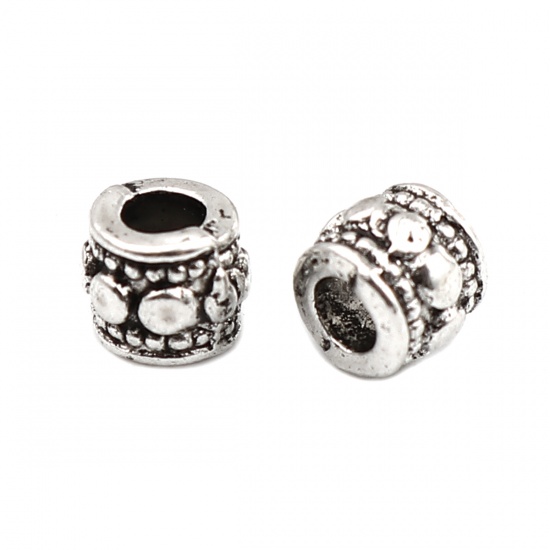 Picture of Zinc Based Alloy Spacer Beads Cylinder Antique Silver Color About 5mm x 4mm, Hole: Approx 2mm, 500 PCs