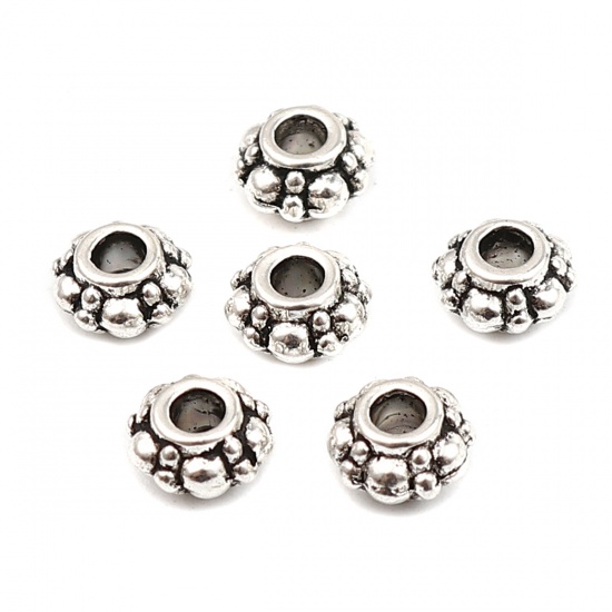 Picture of Zinc Based Alloy Spacer Beads Round Antique Silver Color About 6mm Dia., Hole: Approx 2.2mm, 200 PCs