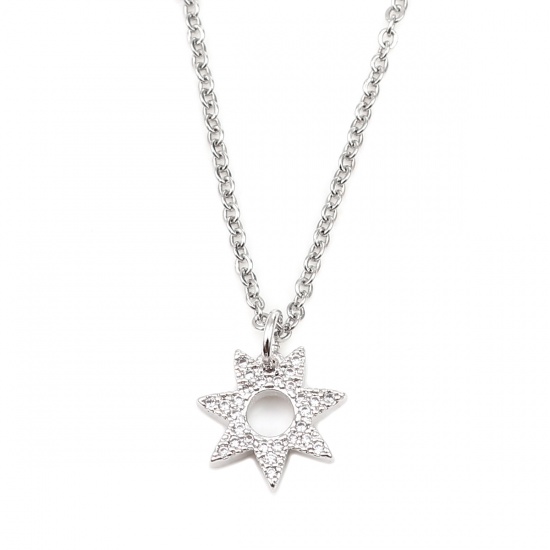 Picture of 304 Stainless Steel Necklace Silver Tone Star Clear Cubic Zirconia 45cm(17 6/8") - 44cm(17 3/8") long, 1 Piece