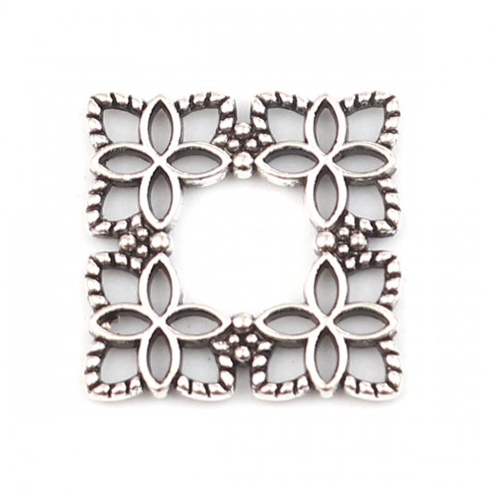 Immagine di Zinc Based Alloy Charms Rhombus Antique Silver Color Flower 21mm x 21mm, 10 PCs