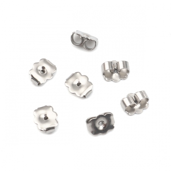 Изображение Stainless Steel Ear Nuts Post Stopper Earring Findings Rectangle Silver Tone 6mm x 5mm, 50 PCs