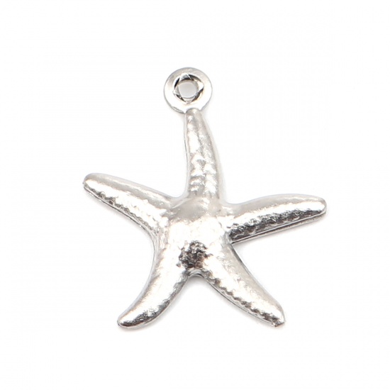 Immagine di Stainless Steel Ocean Jewelry Charms Star Fish Silver Tone 18mm x 15mm, 10 PCs