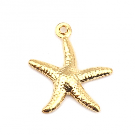 Immagine di Stainless Steel Ocean Jewelry Charms Star Fish Gold Plated 18mm x 15mm, 10 PCs