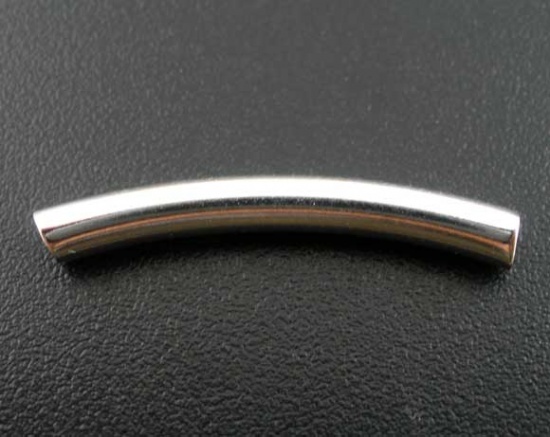 Image de Perle en Cuivre Curve Tube Argenté 24mm x 3mm, Taille de Trou: 2.8mm, 200 PCs
