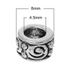 亜鉛合金 ヨーロッパ風 大穴 ビーズ 円形 銀古美 約8mm直径、 穴：約4.5mm、 50 PCs の画像