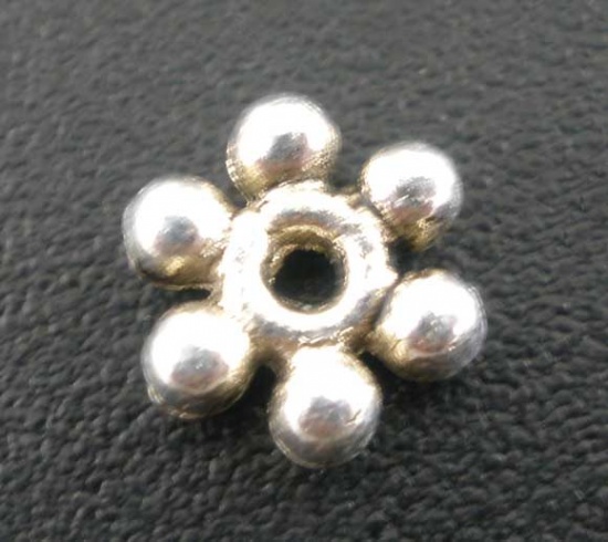 Picture of Zinc Based Alloy Spacer Beads Snowflake Flower Antique Silver About 6mm x 6mm, Hole:Approx 1.3mm, 200 PCs