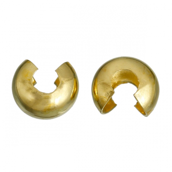 Picture of Alloy Crimp Beads Cover Findings Gold Plated, Overall Closed Size: 4mm Dia, Open Size: 5mm Dia, 200 PCs