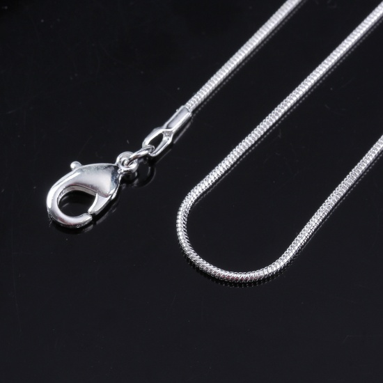 Picture of Copper Snake Chain Necklace Silver Plated 46cm(18 1/8") long, Chain Size: 1.2mm, 100 PCs