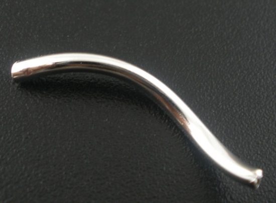 Picture of Copper Spacer Beads S-shaped Tube Silver Plated About 26mm(1") x 2mm( 1/8"), Hole:Approx 1.5mm, 200 PCs