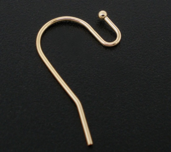 Picture of Copper Ear Wire Hooks Earring Findings Rose Gold Ball 21mm( 7/8") x 12mm( 4/8"), Post/ Wire Size: (21 gauge), 200 PCs