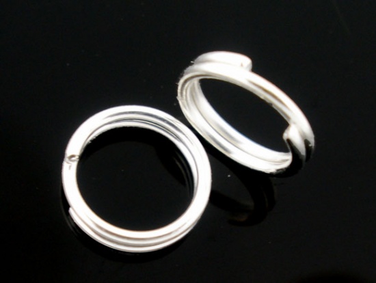 Picture of 0.7mm Iron Based Alloy Double Split Jump Rings Findings Round Silver Plated 8mm Dia, 400 PCs