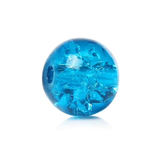 Image de Perles Craquelées en Verre Rond Boule Bleu 6mm Dia, Taille de Trou: 1mm, 200 Pcs