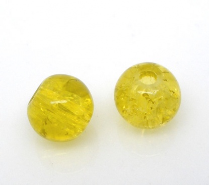 Bild von Glas Perlen Rund Gelb Crackle ca. 6mm D., Loch: 1mm, 200 Stücke