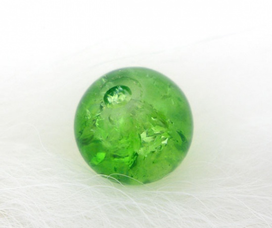 ガラスビーズ 円形 緑 クラックル 約 6mm直径、 穴：約 1mm、 200 個 の画像