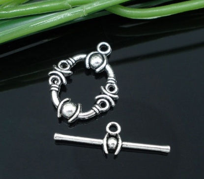 Picture of Zinc Based Alloy Toggle Clasps Oval Antique Silver 21mm x 17mm 25mm x 8mm, 25 Sets