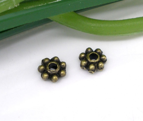 Bild von Zinklegierung Perlen Blumen Bronzefarben ca. 4mm x 4mm, Loch:ca. 0.8mm, 1000 Stück
