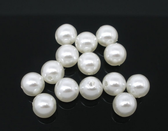 Picture of Acrylic Imitation Pearl Bubblegum Beads Round White About 8mm Dia, Hole: Approx 1.5mm, 300 PCs