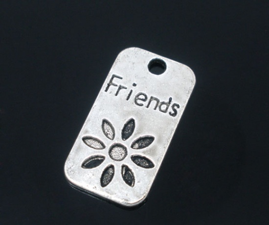 Picture of 20 Antique Silver "Friends" Charm Tags/Pendants 23x13mm