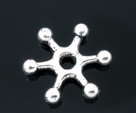 Imagen de Cuentas Espaciador Zamak Copo de nieve,Plata Antigua 16mm x 14mm, Agujero: acerca de 2mm, 50 Unidades