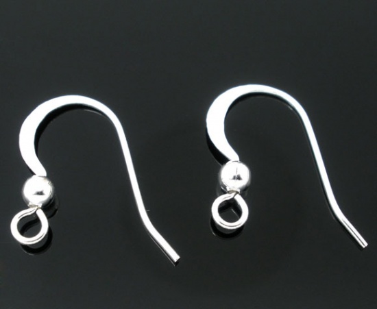Picture of Copper Ear Wire Hooks Earring Findings Silver Plated 17mm( 5/8") x 18mm( 6/8"), Post/ Wire Size: (21 gauge), 20 PCs