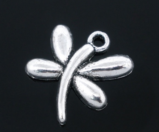 Picture of 40 Antique Silver Dragonfly Charm Pendants 22x19mm