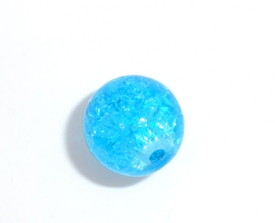 ガラスビーズ 円形 青 クラックル 約 8mm直径、 穴：約 1.2mm、 100 個 の画像