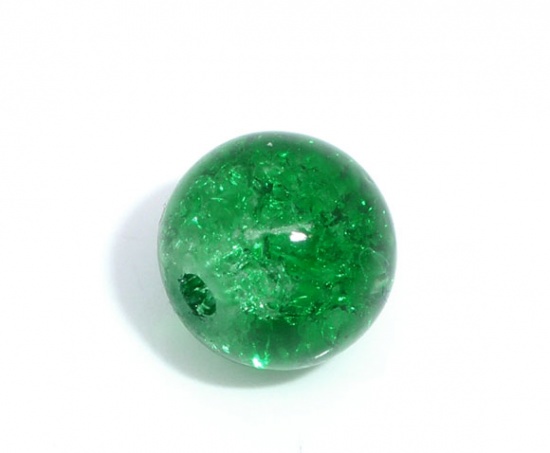 ガラスビーズ 円形 緑 クラックル 約 8mm直径、 穴：約 1.2mm、 100 個 の画像