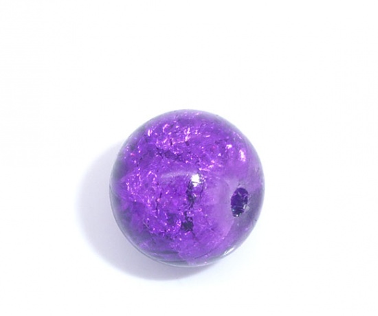 Image de Perles Craquelées en Verre Rond Violet 8mm Dia, Taille de Trou: 1.2mm, 100 Pcs