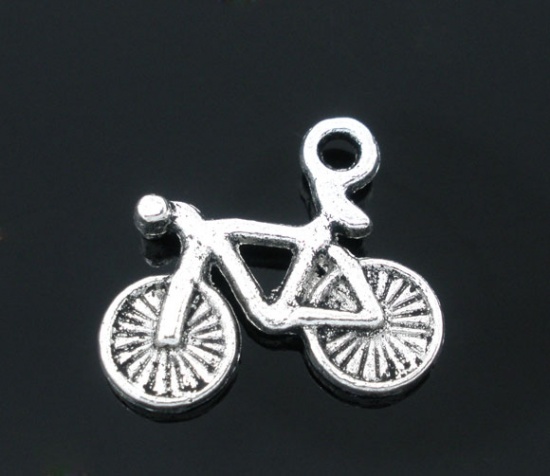 Picture of Zinc Based Alloy Charms Travel Bicycle Antique Silver 15mm( 5/8") x 13mm( 4/8"), 50 PCs