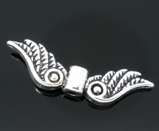 Picture of Zinc Based Alloy Spacer Beads Angel Wing Antique Silver About 23mm x 7mm, Hole:Approx 1.3mm, 50 PCs