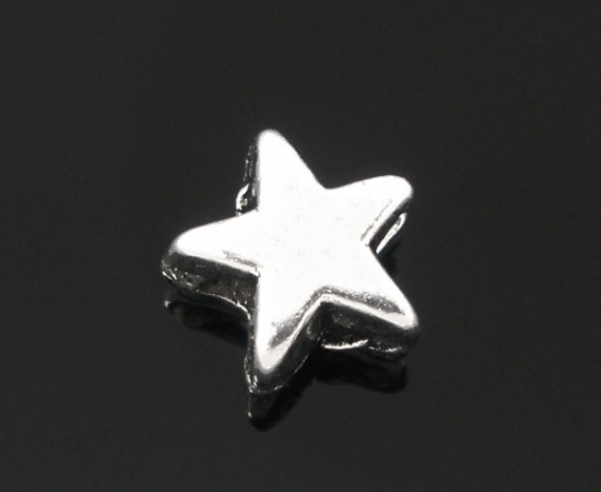 Picture of Zinc Based Alloy Spacer Beads Star Antique Silver About 6mm x 6mm, Hole:Approx 1.5mm, 4000 PCs
