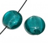 Picture of Lampwork Glass Loose Beads Round Cyan Foil About 20mm Dia, Hole: Approx 1.5mm, 20 PCs