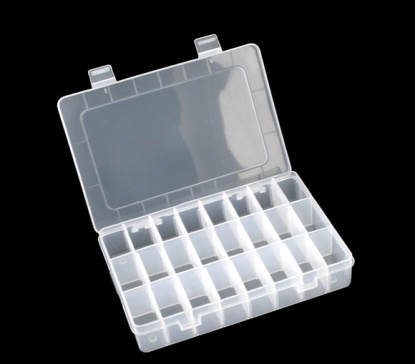 Picture of Plastic Adjustable Beads Organizer Container Storage Box Rectangle Clear 19.5cm x 14cm(7 5/8"x 5 4/8"), 1 Piece (24 Compartments)