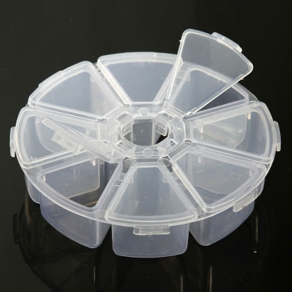 Picture of Plastic Adjustable Beads Organizer Container Storage Box Round Clear 11cm(4 3/8") Dia, 1 Piece (8 Compartments)