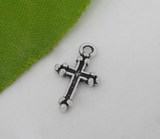 Picture of Zinc Based Alloy Easter Charms Cross Antique Silver 15mm( 5/8") x 9mm(3/8"), 100 PCs