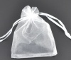 Picture of Wedding Gift Organza Jewelry Bags Drawstring Rectangle White 16cm x13cm(6 2/8" x5 1/8"), 250 PCs